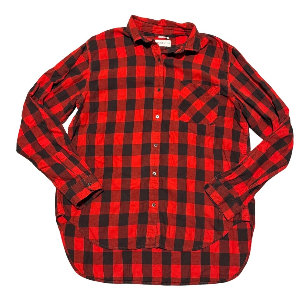 Denim & Supply Ralph Lauren Buffalo Plaid Flannel Boyfriend Shirt Red‎ Black XL